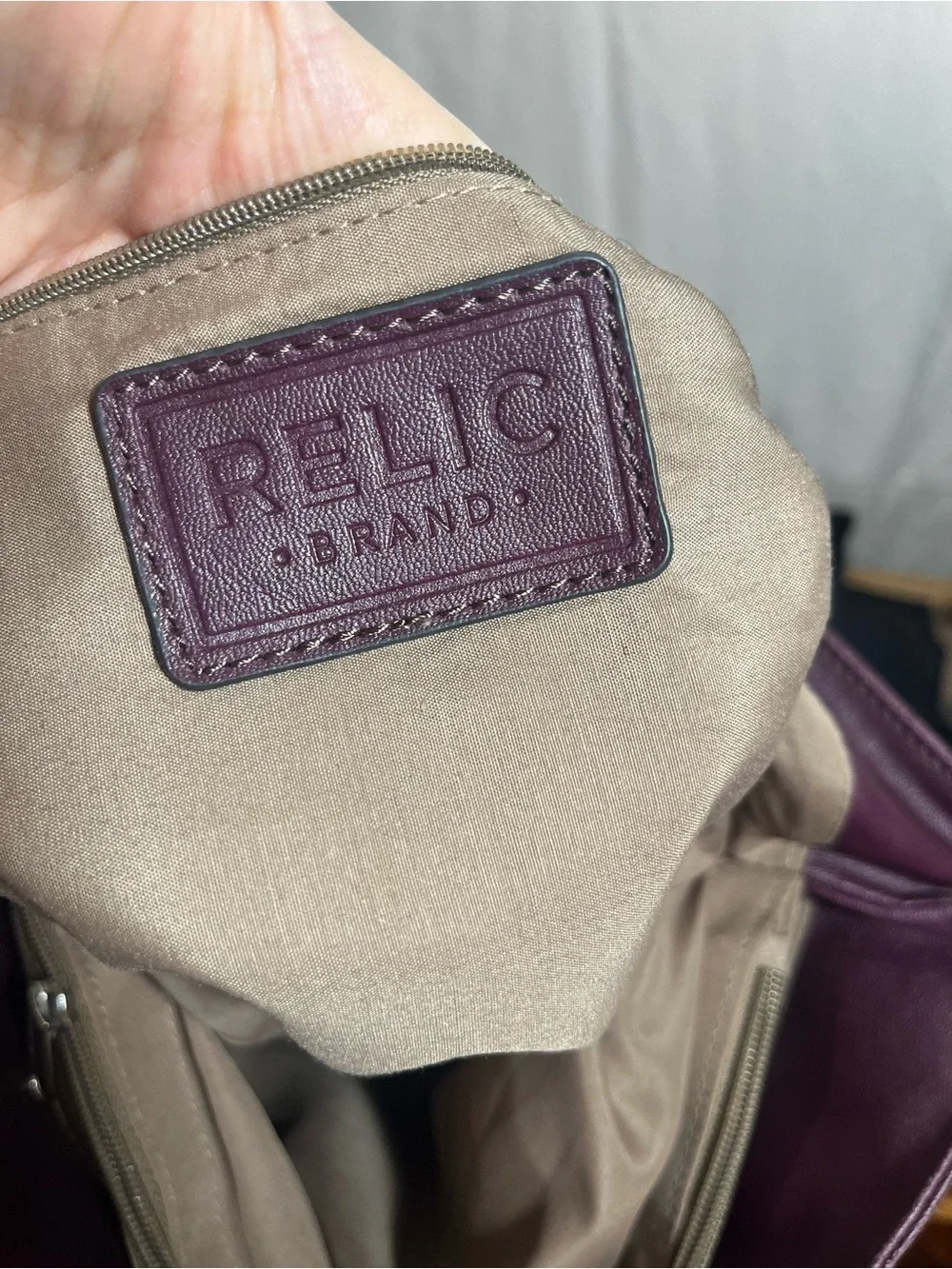Relic Leather Tote Bag in Deep Plum with silver hardware